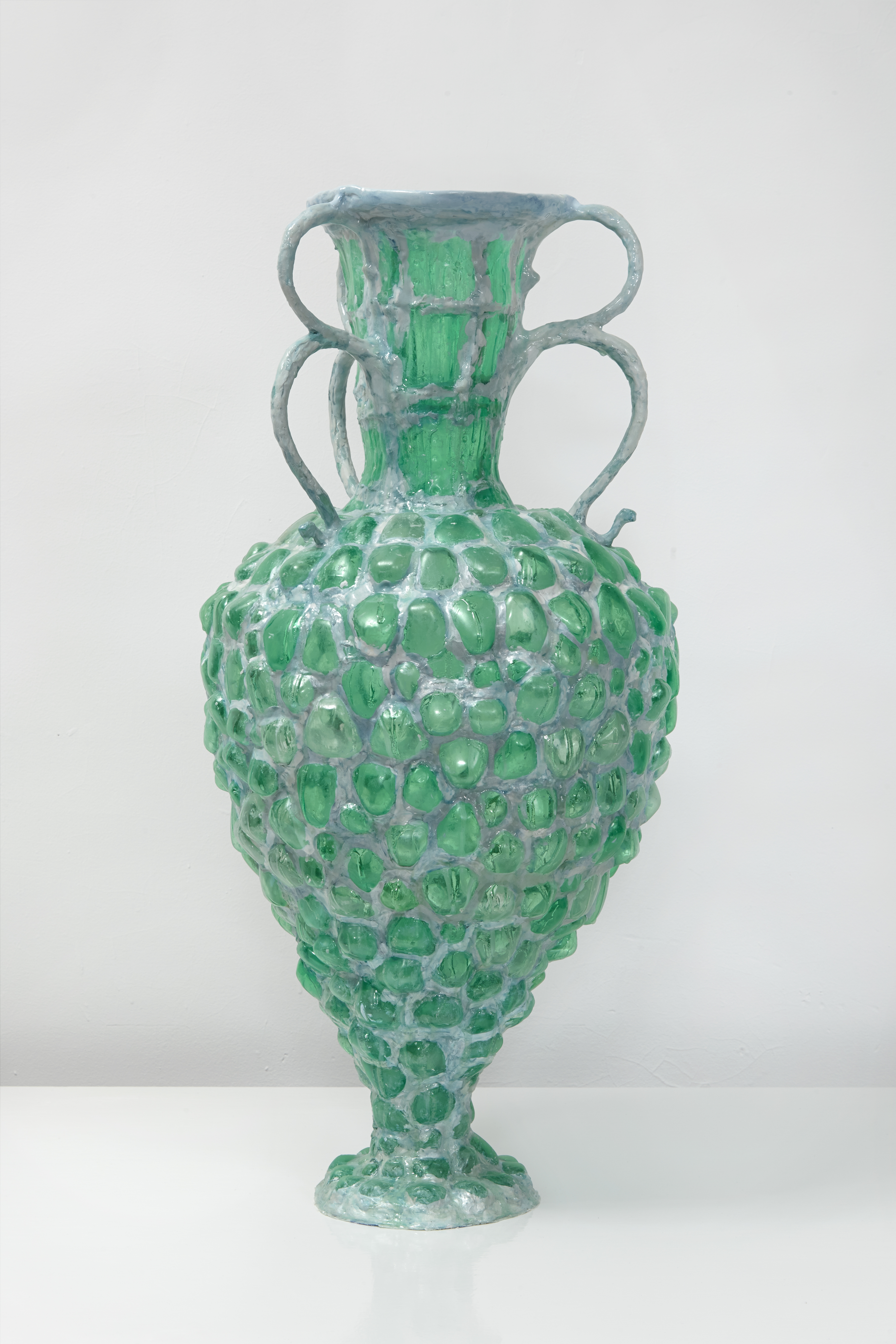 Green Vessel With Three Double Handles